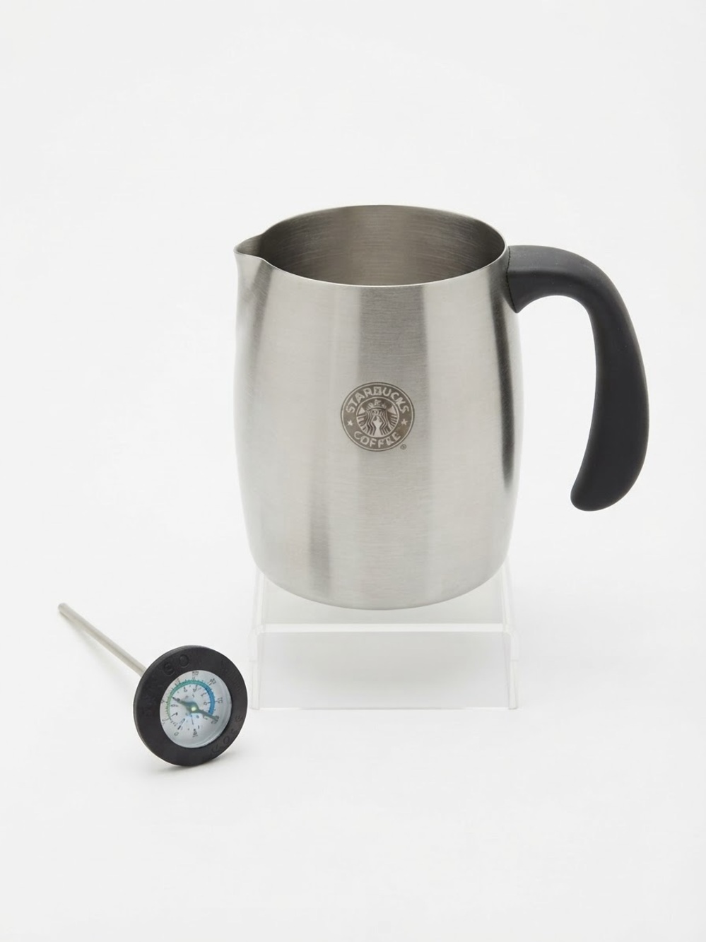 Starbucks Silver Stainless Steel Milk Pitcher with Black Handle